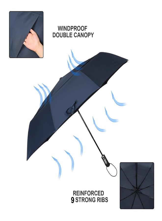 Doubwell 54 inch Large Compact Umbrella 3 Folding Portable Umbrellas for Rain Oversized Auto Open Close Travel One Click Open Vented Double Windproof Telescopic Large Size Cover (Dark Blue) - Image 3